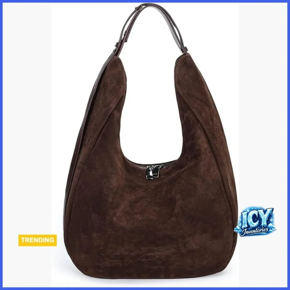 Faux Suede Hobo Shoulder Bag with Adjustable Strap, Crossbody Purse